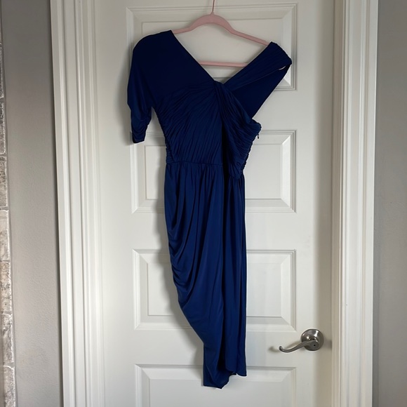 open lace back dress BCBGMAXAZRIA Navy One Shoulder Dress – Runway Catalog